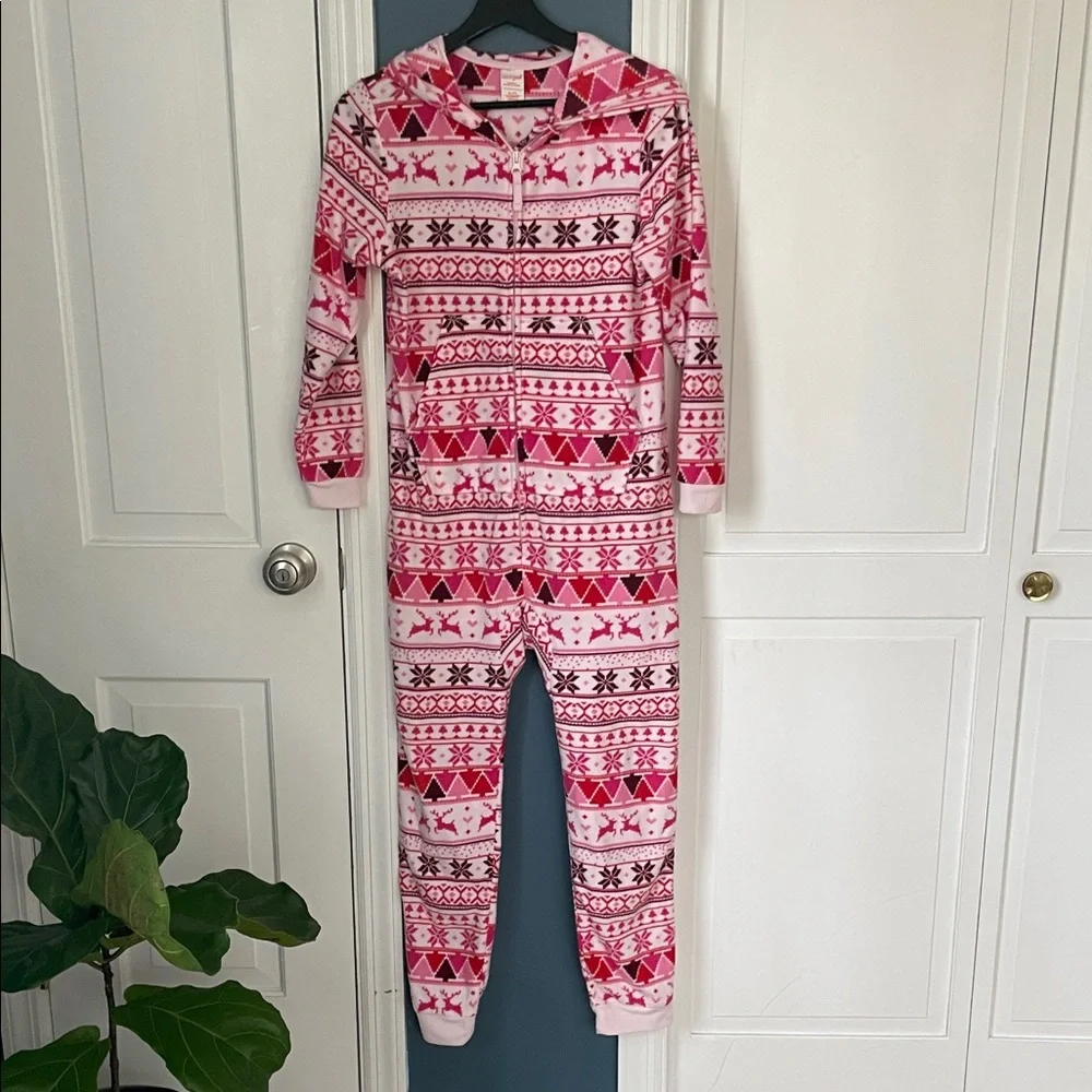Cat & Jack Pink and White Patterned‎ Kids Pajama with Hoodie | Size 14